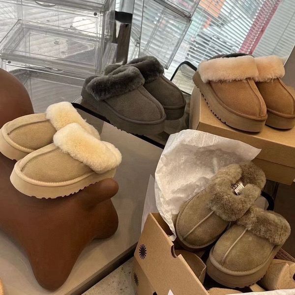 

Snow slippers snowfield slippers snow boot thick-soled height increase adding fleece thickening for warmth cotton shoes wool genuine leather, Black