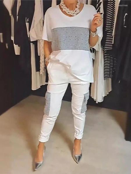 

Women's Two Piece Pants O-neck Short-sleeved Loose Top Small Leg Two-piece Set For Women Summer Fashion Pocket Slim Party Elegant Retro, Red