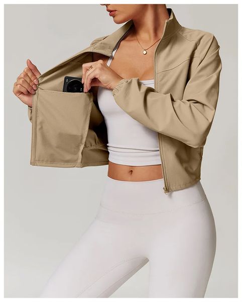 

8945 Women Yoga Jacket Sports Coat Windproof Yoga Clothes Quick-drying Long Sleeve Top Zipper Fitness Cardigan, Dark grey