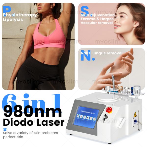 Newest 6 in 1 980nm Diode Laser Therapy Machine Vascular Removal Spider Vein Removal Machine Nail Fungus Laser Onychomycosis