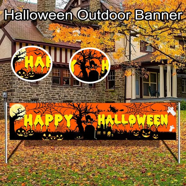Halloween Outdoor Banner Pumpkin Bat Print Party Backdrop Decoration Fabric Scary Home Decor Garden Flag 250806