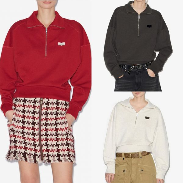 

High Quality isabemarant Top Designer Cotton Hoodie Sweatshirt Jackets New Women Letter Print Zipper Lapel Casual Fashion Loose Hooded Pullover Sweater Coat tn, Lightgrey