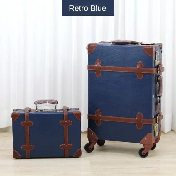 

British Classic Retro Luggage Trolley Case Universal Wheel Boarding Bag Leather Travel Suitcase Set Note SKU single suitcase, Blue