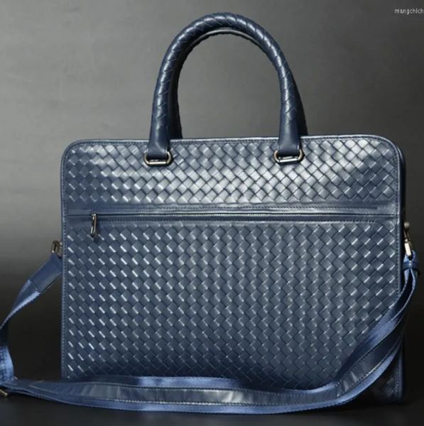 

Laptop Patent Leather Business Bags Woven Man Crossbody Laptop Bag Tote Leather Large Capacity Handbags Briefcases, Brown2