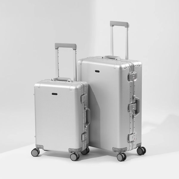 

German all aluminum magnesium alloy luggage case womens 20 inch boarding case new pull rod 26 inch mens sturdy password box, Gray