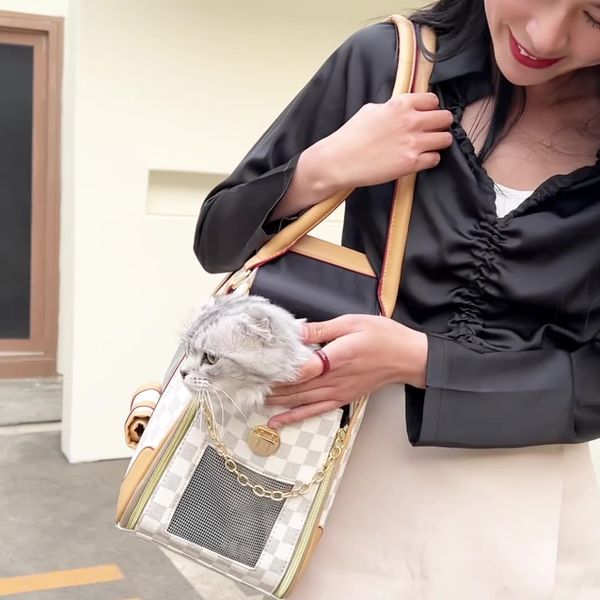 

Beni Pet Breathable Fashion Cat Bag - Single Shoulder Design with Side Opening & Large Space, Brown