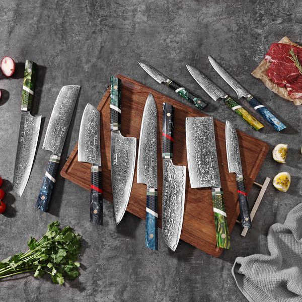 

316L Damascus steel +VG-10 steel core kitchen knife set, sharp kitchen knives, slicing knives, Japanese chef knives