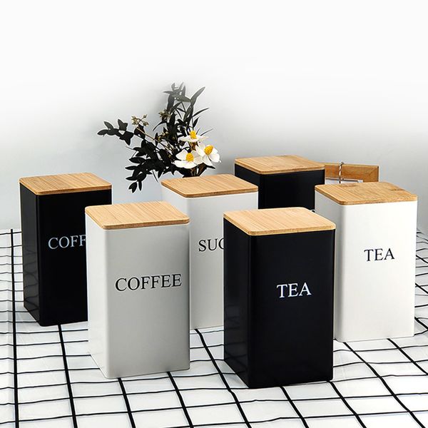 3 Pieces Tea Sugar Coffee Logo Airtight Empty Metal Canister Food Grade Tin with Bamboo Lid