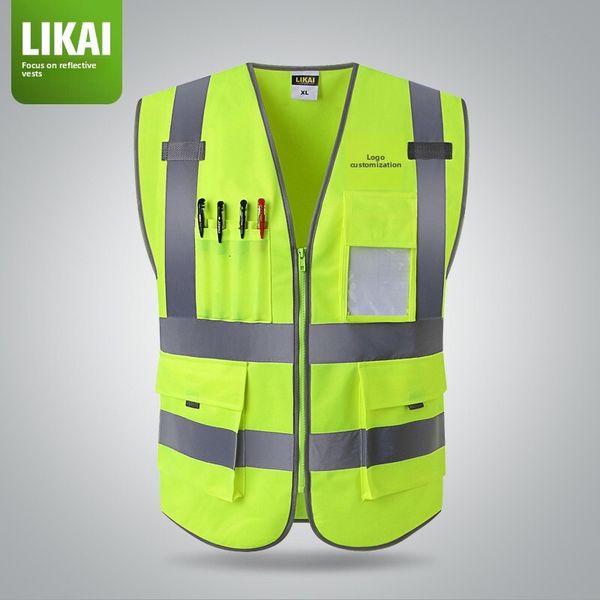 LIKAI Safety Vest Worker Reflective Traffic Construction Fluorescent Site Clothing Customizable