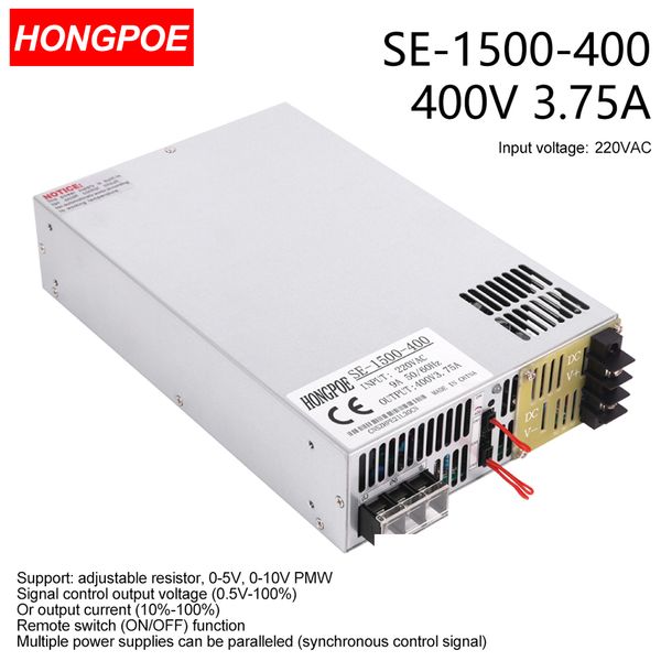 1500W 0-400V SMPS CE Certified Adjustable AC-DC Power Supply with 0-5V/0-10V PLC/PMW Signal Control, 400V3A Transformer for Motor/Battery/Solar Power