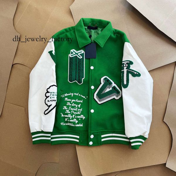 

vuittons Mens Jackets designer Classic l Vintage Baseball Varsity Coat Loose Mens Women Outerwear Wool Flocking Leather Single Breasted Couples Warm Bomber 5aa, Gold