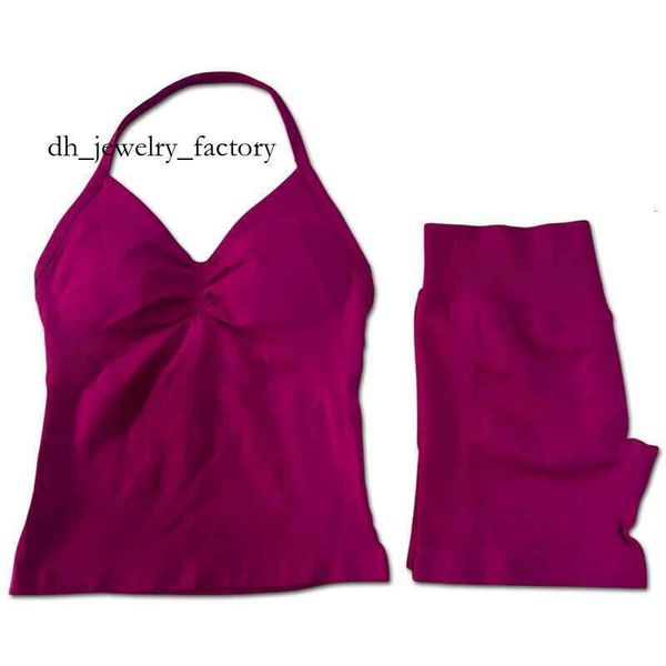 

dfyn impact shorts 2pcs Impact Gym Set Womens Backless Tank Top High Waist Threaded Seamless Shorts Gym Set W250410 514, Red