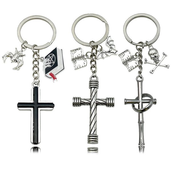 

Halloween Cross Keychain | Gothic Spider/Bat Alloy, Festival Gift & Punk Accessory