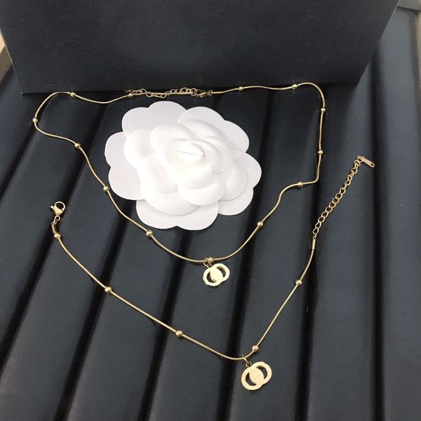 

Classic Designer Charm Bracelets Necklace Pendant Set Brand Letter Bracelet Stainless Steel 18k Gold Plated Jewelry Gift with Box