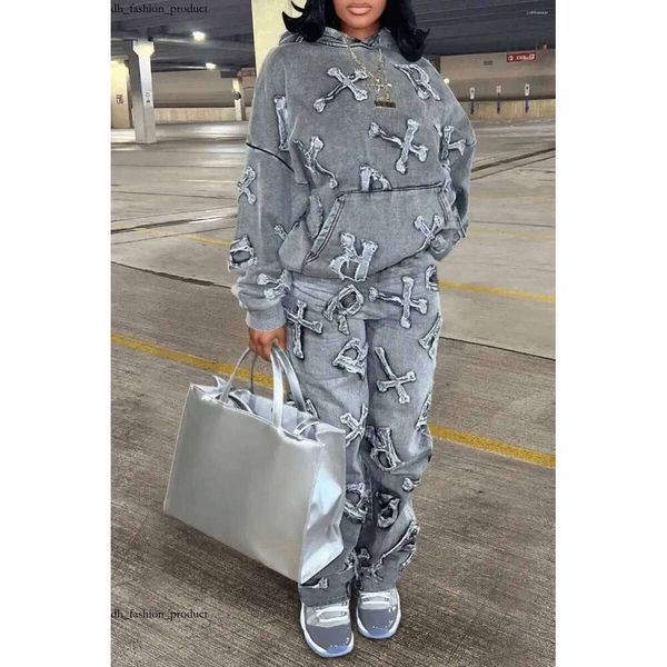 

Women's Two Piece Pants Long Sleeved Sweater 2-Piece Set For Autumn Print Pocket Solid Color Multi-Color Casual Women 9c1, Gray