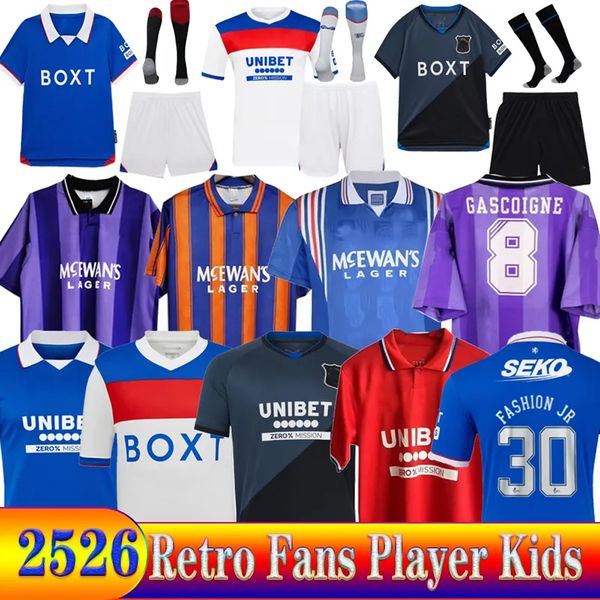 

25 26 Glasgow RangersSoccer Jerseys Retro home shirt away Glasgow COLAK ROOFE LUNDSTRAM HAGI BARKER MORELOS TAVERNIER KENT TILLMAN 3RD Football man kids kit, Red