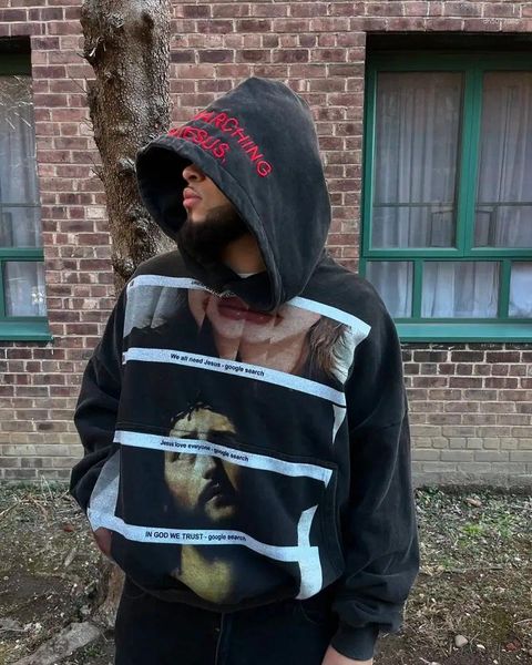 

Men's Hoodies American Trendy Gothic Letter Pattern Printed Oversized Hoodie Loose Harajuku Fashion Round Neck Long Sleeve, A1