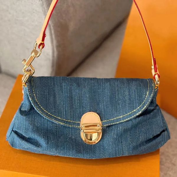 

Designer blue denim vintage bag fashionable shoulder bag women's handbag travel bag patterned underarm bag printed money bag roaming bag, #1