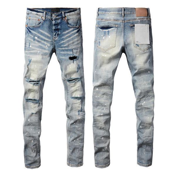 

2025 Jeans Man's High Street Blue Ripped Distressed Skinny Jeans Low Rise Denim Trousers Fashion Repair Pants 9003, Silver
