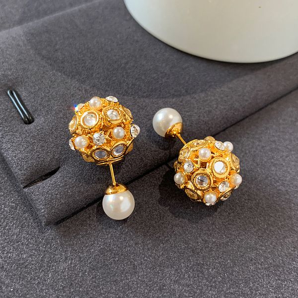 

Silver Needle Luxury Set of Two-Die Round Diamond-Studded Crystal Pearl Ear Pendants in Retro Court Style - Elegant Ear Jewelry for Women