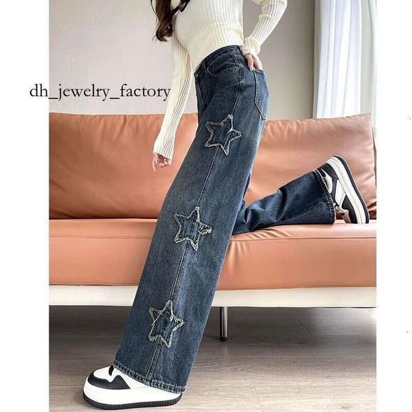 

Designed Slimming Jeans for Women, Spring and Autumn Hot-Selling High-Waisted Frayed Edge Star Narrow Version Petite Straight Wide-Leg Pants e71, Light blue regular style choose for