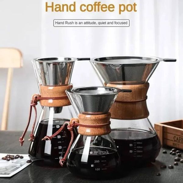 Hand Glass Kettle with Stainless Steel Filter Drip Brewing Hot Brewer Pot Dripper Barista Pour Over Coffee Maker high-quality