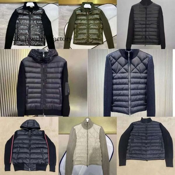 

2025 Designer Women Down Parkas Men Embroidered Badge Stand Collar Knitted Splice Sweater Lightweight Down Jacket Sweater Casual Jacket Fluffy Coat Sweater 672, Brown