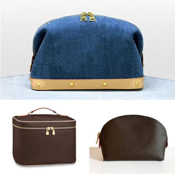 

Designer Travel Cosmetic Bags Nice Vanity Case Womens Vintage Denim Makeup Bag Toiletry Holdall Zipper Clutch Jean Pouch 398, 5 black grid 17x12x6cm
