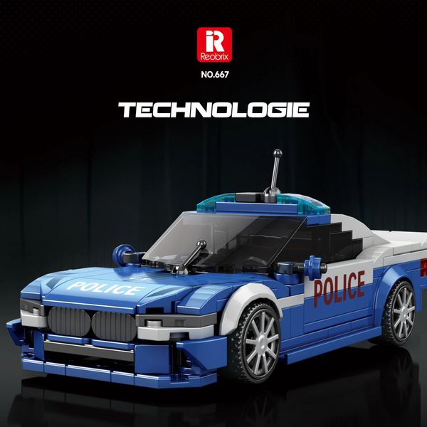 313PCS Blue Police Car Toy Building Blocks 1:24 Model Car Bricks Desktop Decoration Puzzle Assembly Toys For Kids Holiday Gifts