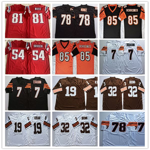 

American Throwback Football Jersey 32 Jim Brown 19 Bernie Kosar 7 Boomer Esiason 78 Anthony Munoz 85 Chad Ochocinco 54 Tedy Bruschi Stitched Retro Shirt, As pic 9