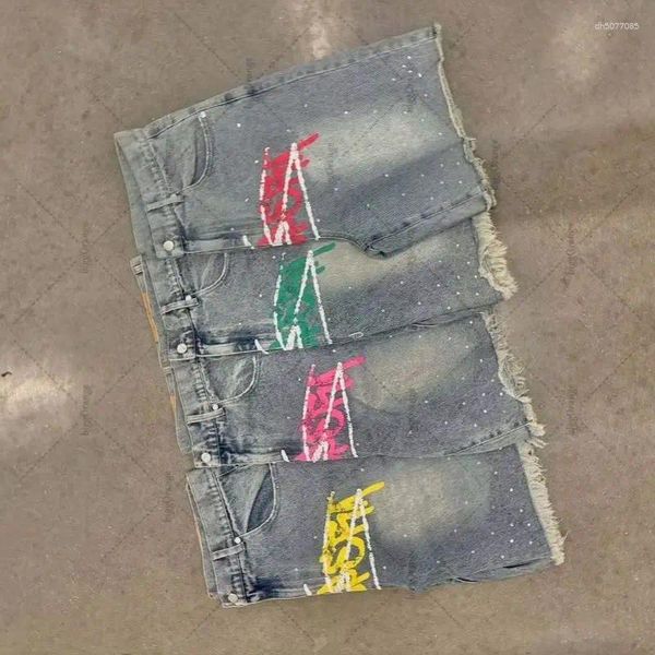 

Men's Jeans Fashionable Casual Punk Harajuku Hip-hop Oversized Washing Denim Shorts Men Y2K Summer Retro Loose Wide-leg Pants Women, A1
