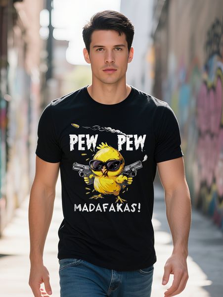 Men S Stylish Top with a Cartoon Chick Print T-Shirt by