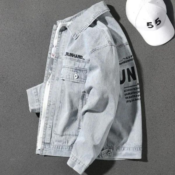 

Jeans Coat for Men Letter Denim Jackets Man with Embroidery Light Designer Large Size Winter Oversize New in Korea Aesthetic L G, Blue