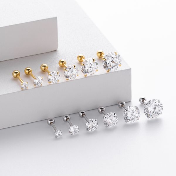 

S925 pure silver screw stud earrings for women - four-prong set with zirconia stones - anti-loss earrings for safety and style, classic and versatile simple earrings