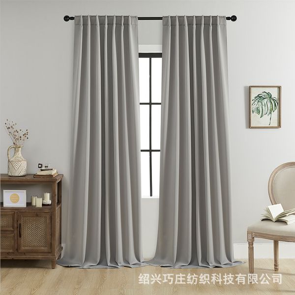 YL-36973 thick double-sided linen blackout curtain project hotel school sound insulation heat insulation blackout cotton linen curtain finished product wholesale