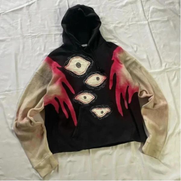 

Men's Hoodies 2025 Retro American Street Dark Gothic Harajuku Eye Embroidered Loose Hoodie, Black