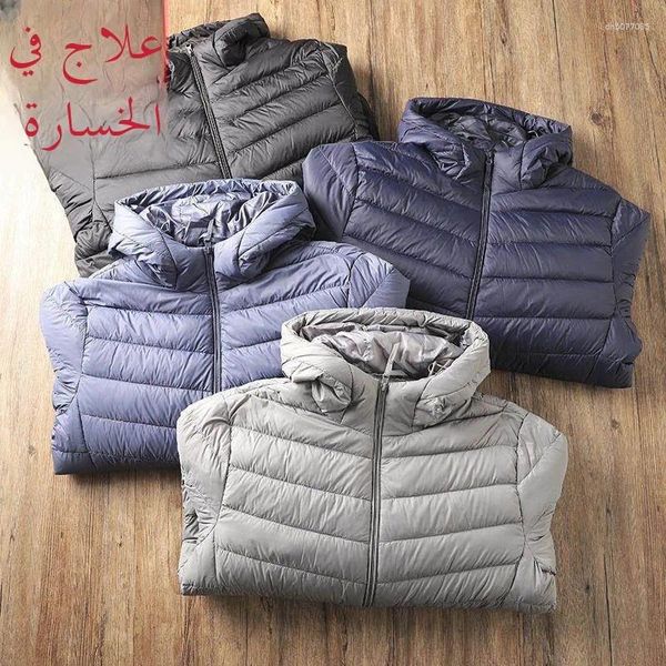 

Men's Down Lightweight Series Casual Hooded Jaet Pure Color Ort Coat Warm Sli Slim Fit Spring Season Regular Thin, White