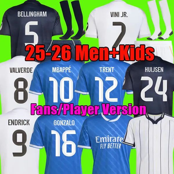 

MBAPPE HUIJSEN GONZALO 25 26 soccer jerseys BELLINGHAM football kit shirts VINI JR MODRIC CAMAVINGA RUDIGER TRENT camiseta de futbol men kids kit set 2026 camisetas, 3rd+wc