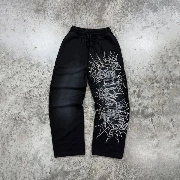 

Men's Pants American Street Retro Casual Personalized Graffiti Printed Loose High Dark Gothic Straight, A1