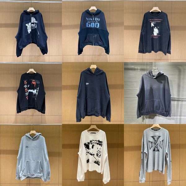

Men's Hoodies & Sweatshirts Designer Washed vintage silhouette high street spliced zipper hoodie sweatshirt jacket, R5