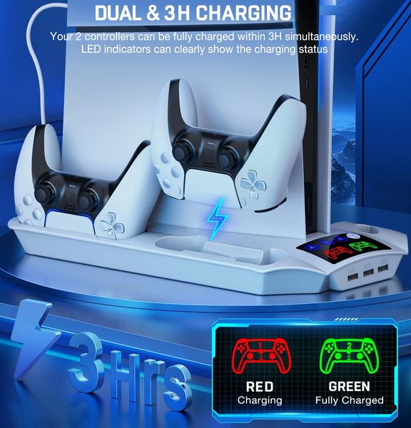 Cooling Stand For PS5 Pro PS5 Slim Cooling Station With Cooling Fan Dual Controllers Charger For Playstation 5 PS5 Accessories