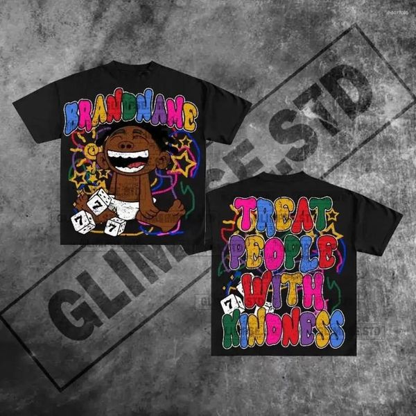 

Men's T Shirts Gothic Street Hip Hop Cartoon Print Design Short Sleeve Oversized Shirt Trend Wide Shoulder Apparel, A2