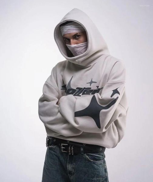 

Men's Hoodies Retro Star Letter Foam Hoodie Women Big Hat Sweatshirt Street Decoration For Men And Casual Loose Couple Clothes, A1