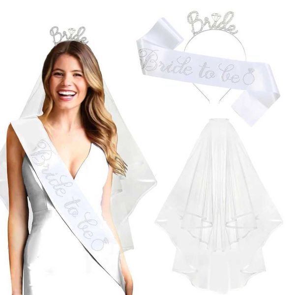 3pcs Wedding Engagement Party Bridal Shower Decorations Supplies Bride To Be Tiara Crown Sash Veil Set Bachelorette Party Favors X250813
