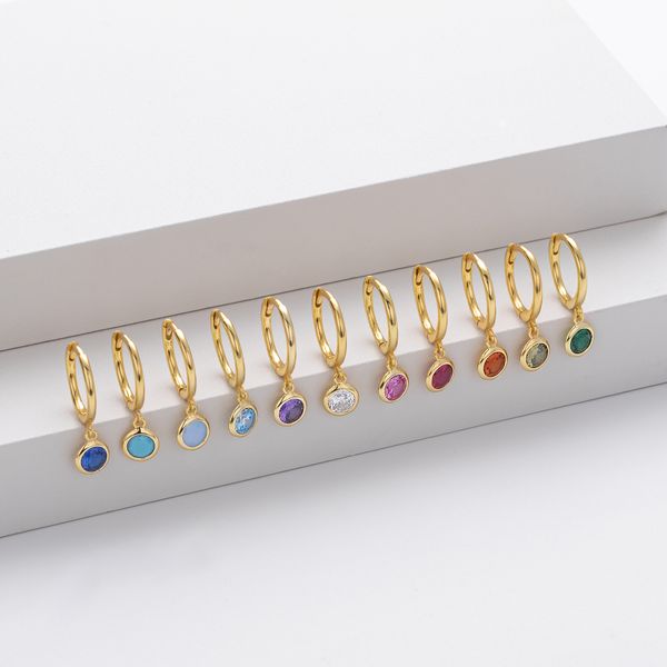 

S925 Pure Silver Zodiac Stone Ear Studs with Round Gemstones Monthly Lucky Earrings