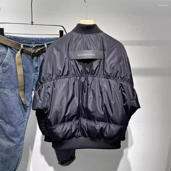 

Men's Down Mens Y2k Baseball Jacket Winter Short Stand Collar Thickened Workwear Warm Cotton Retro Loose Coat, Black