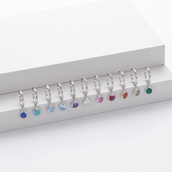 

S925 pure silver twelve zodiac stones ear stud - simple round gemstone jewelry earrings - exclusive lucky accessories for each month