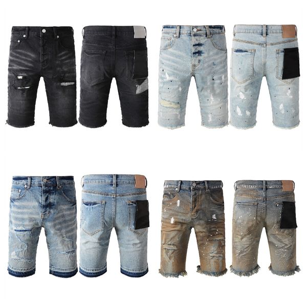 

New Jeans Shorts MenTrendy Trend Vintage wash Distressed Hole Patch Elastic Skinny Hip Hop Daily Casual Denim Short Brand pants, Beige