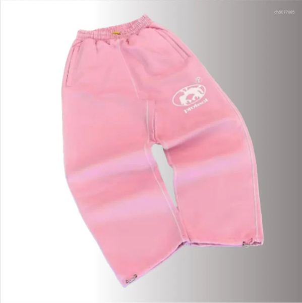 

Men' Pants Mens Pink Wide Leg Sweatpants Loose Casual White Logo Design Comfortable Stretchy Elastic Waistband Trendy Cotton, A2