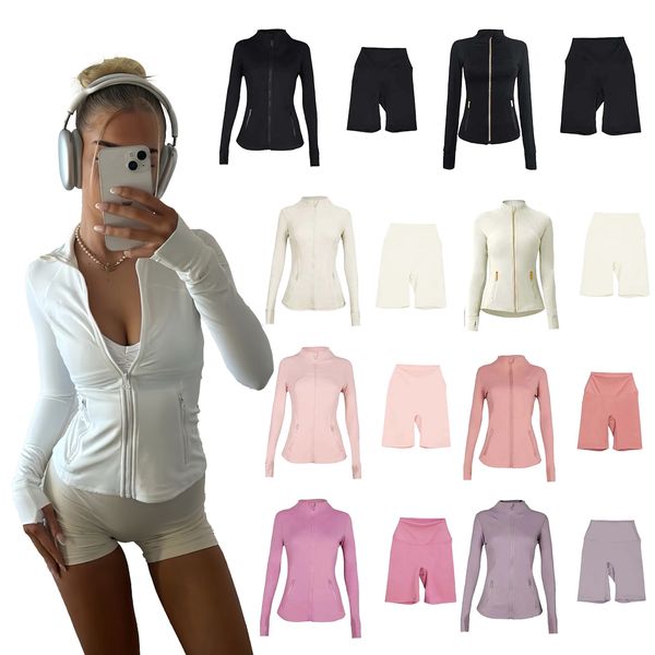 

2025 10A Gym sets Jackets and shorts Yoga Jackets Workout Elastic Waist leggings Fitness quick dry fitness Activewear Sweatshirt Zip sets jackets, Red shorts